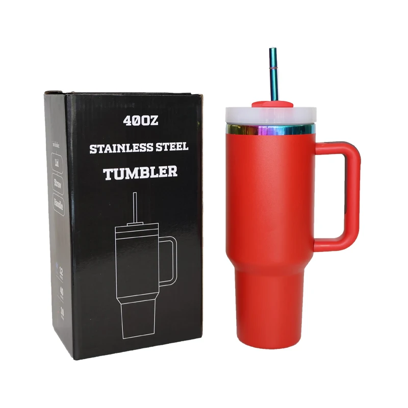 USA Warehouse 40oz Tumbler Laser Engraved Stainless Steel Black White Holographic Rainbow Plated Lid Straw American Style Coffee