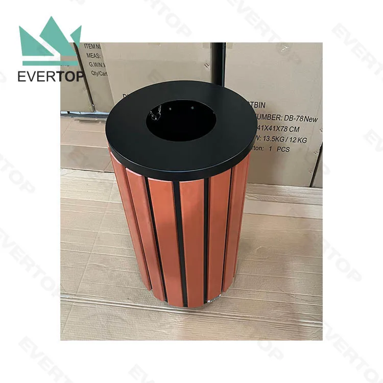 DA-78C2 45L 12 Gallon Park Open Top Waste Bin Wooden Dustbin Public Garbage Bin Wood Trash Bins Outdoor Plastic Wood Trash Can