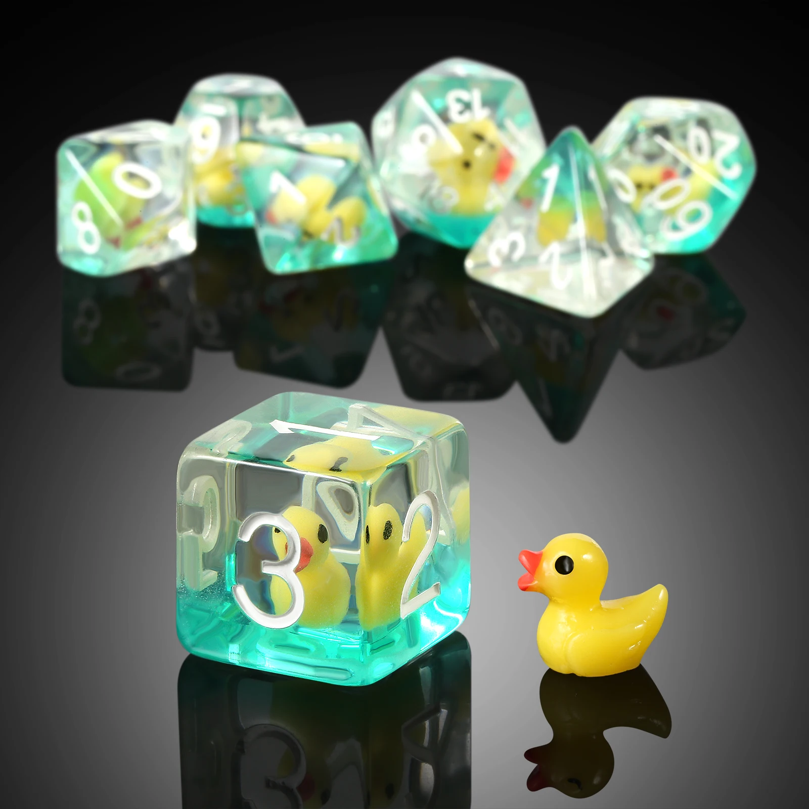 Custom Logo Resin Dice Set Duck DnD Roll Dice Holder Gaming Dice D&D for TTRPG Dungens and Dragons