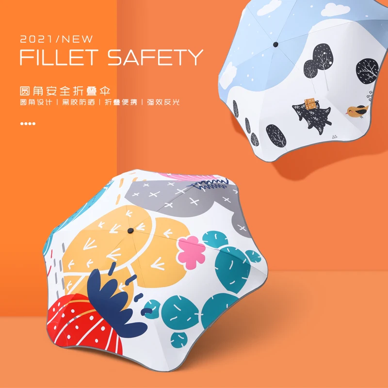 Reflective Strip Blunt Umbrella Round Corner Three-folding Umbrella with custom logo