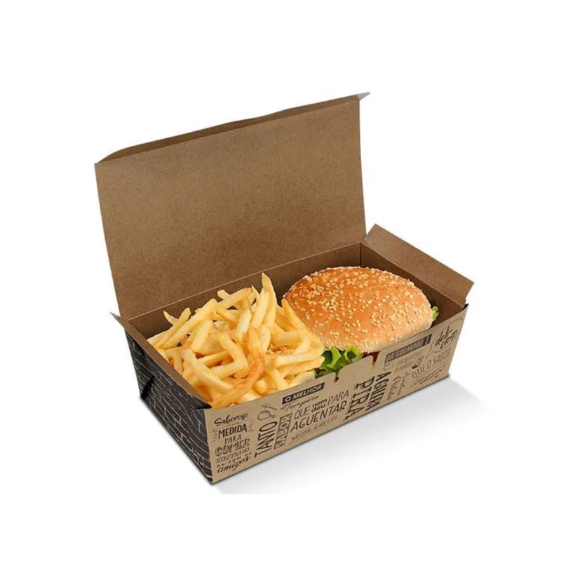 Take Out Custom Printed Logo Snack Food Tray Paper Carrier Disposable Fried Chicken Chips Box With Divider