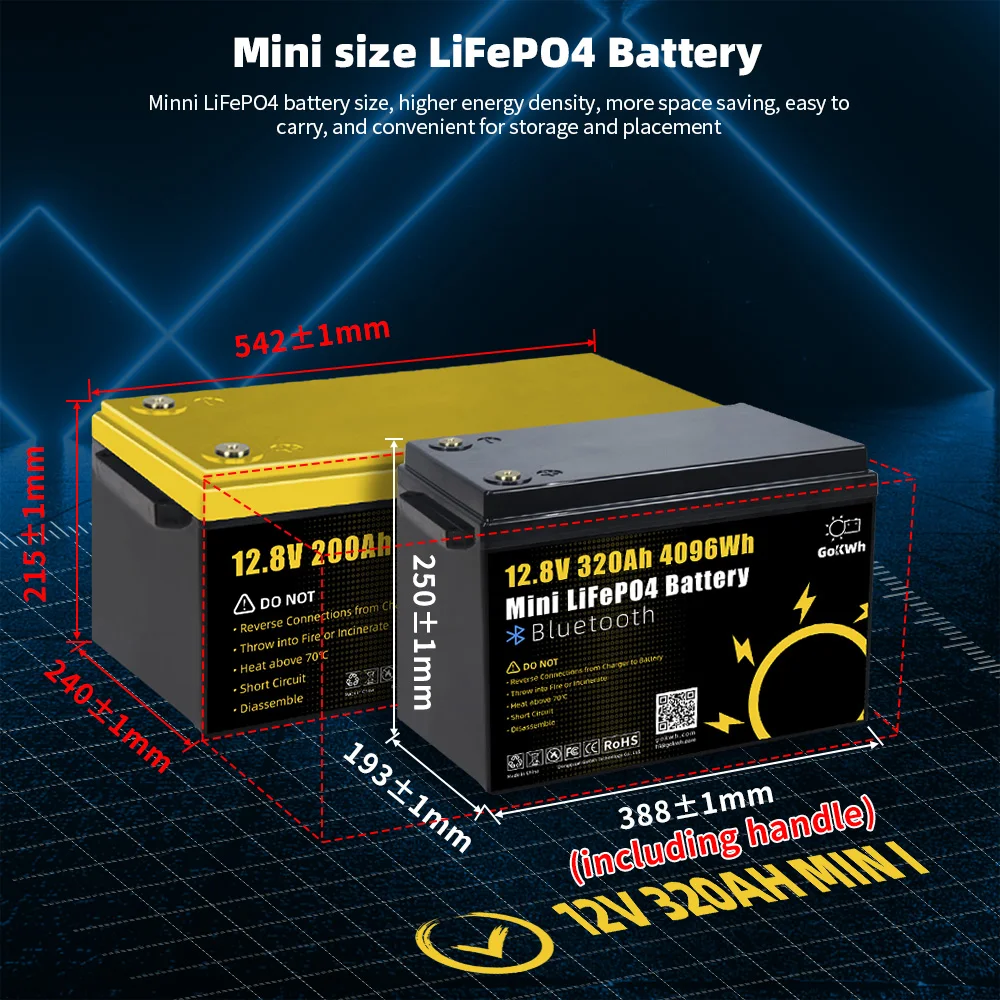 Синий зуб 320Ah 280Ah 200Ah 100Ah 12V 24V LiFePO4 солнечная батарея LFP для внутреннего и наружного хранения энергии