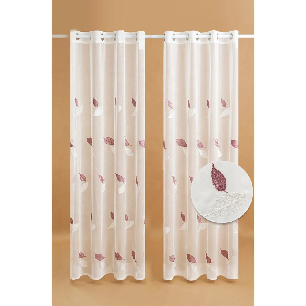 2021 Amazon New arrival Zucchi textile window nice plant embroidery sheer voile curtain tree star leaves cute kid room curtain
