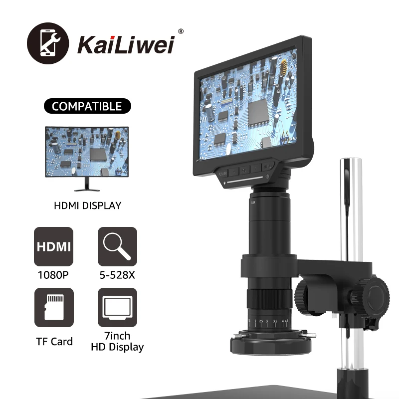 Kailliwei  16MP USB Camera Digital Microscope With 7 Inch HD Lcd Display and ring light For Industrial BGA Rework