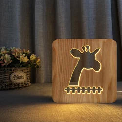 custom natural wood christmas craft dog design effect led night stand light wooden table lamp