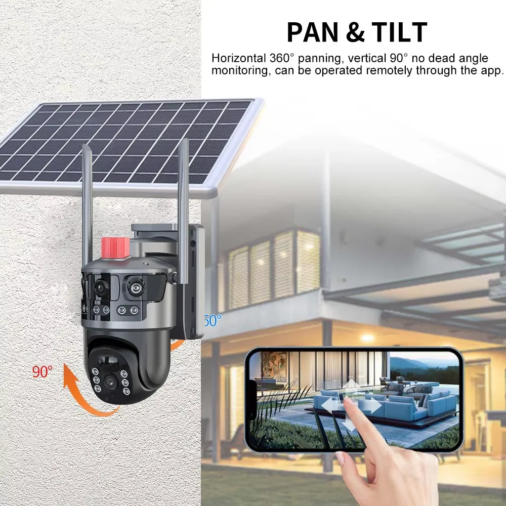 Hot HD 6MP WIFI 4G Solar Camera Color Night Vision Motion Detection 4G Sim Card Dual Lens Solar Cctv Camera