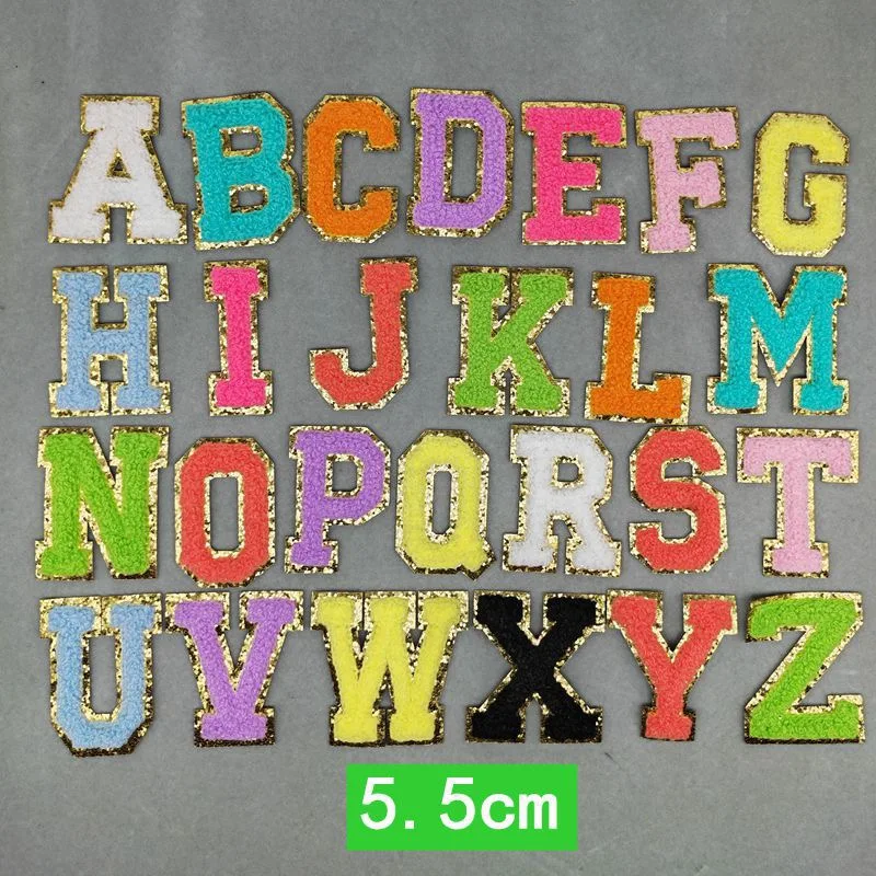 Customized letters A-Z number 0-9 Glitter large sticker Chenille letters Iron on patches For Clothing