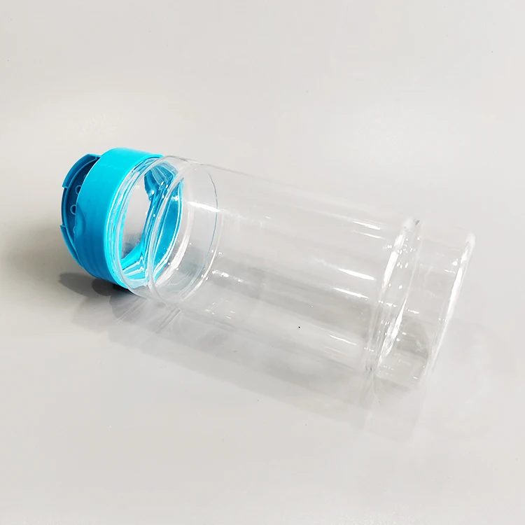 Wholesale Price Empty Plastic Bulk Spice Jar Packaging PET Clear Bottles With Blue Lids