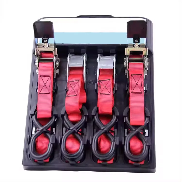 Australia Standard Motorcycle Kayak Iron Handle Ratchet Tie Down Rubber Double S-Shaped 25mmX500cmX4pcs Lashing Belt Set