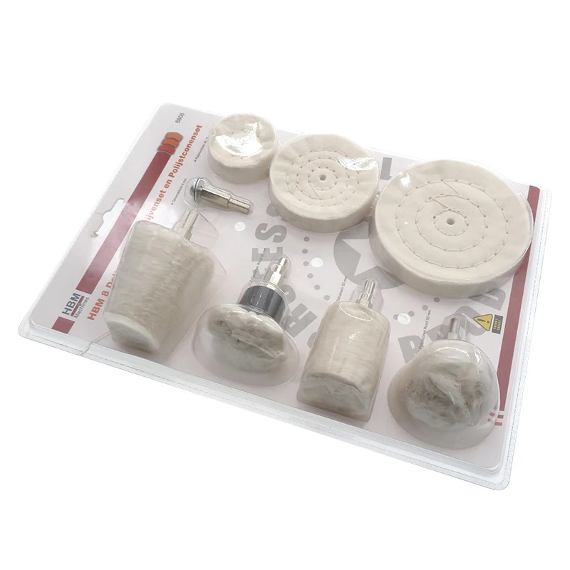 8Pcs Polishing Wheel Set with Cone/Pillar/Mushroom Polishing Pads 3Pcs Rouge Polishing Compound Cotton Cloth Polishing Wheels