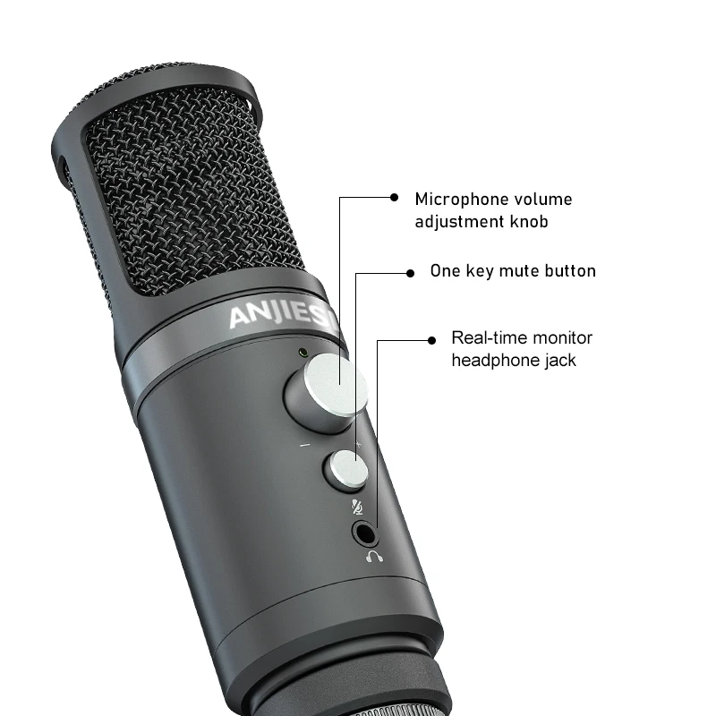 Live Broadcast Microphone usb desktop microphone With Mic Stand For Sound Recording Podcast Studio Condenser Microphone