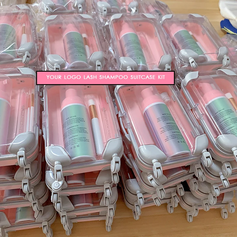 customized kit shampoo espuma 30ml tear free  lashes matte lash shampoo rose extract bottle  lilac biodegradable packaging