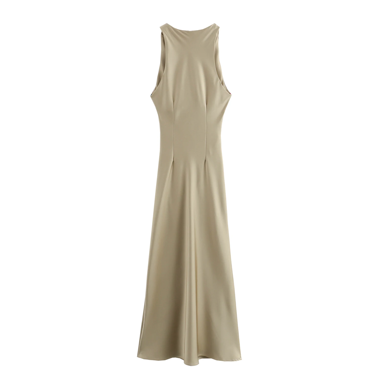 9 colorway pleated solid color sleeveless silky casual fashion summer long satin dress for ladies