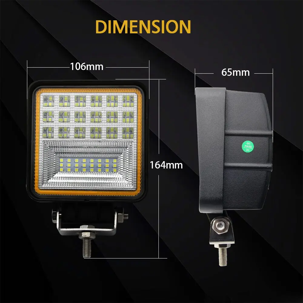 6000Lm 63W Flood 4X4 Atv Offroad Square Yellow Halo Ring Angel Eyes Truck Auto Led Work Light 42 Led Chip