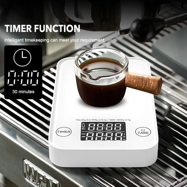 High sensors digital kitchen coffee mini scale auto timer type-c Rechargeable White and black espresso coffee scale
