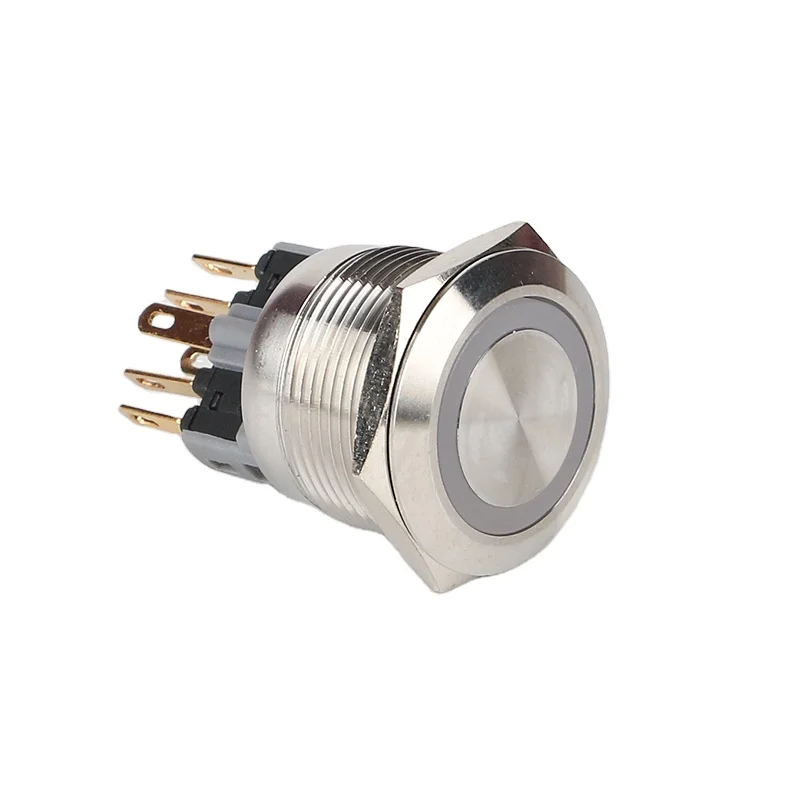 22mm Stainless Steel Metal Switch Waterproof Flat Shape Head J Pin Terminal Metal Push Switch Button With Light