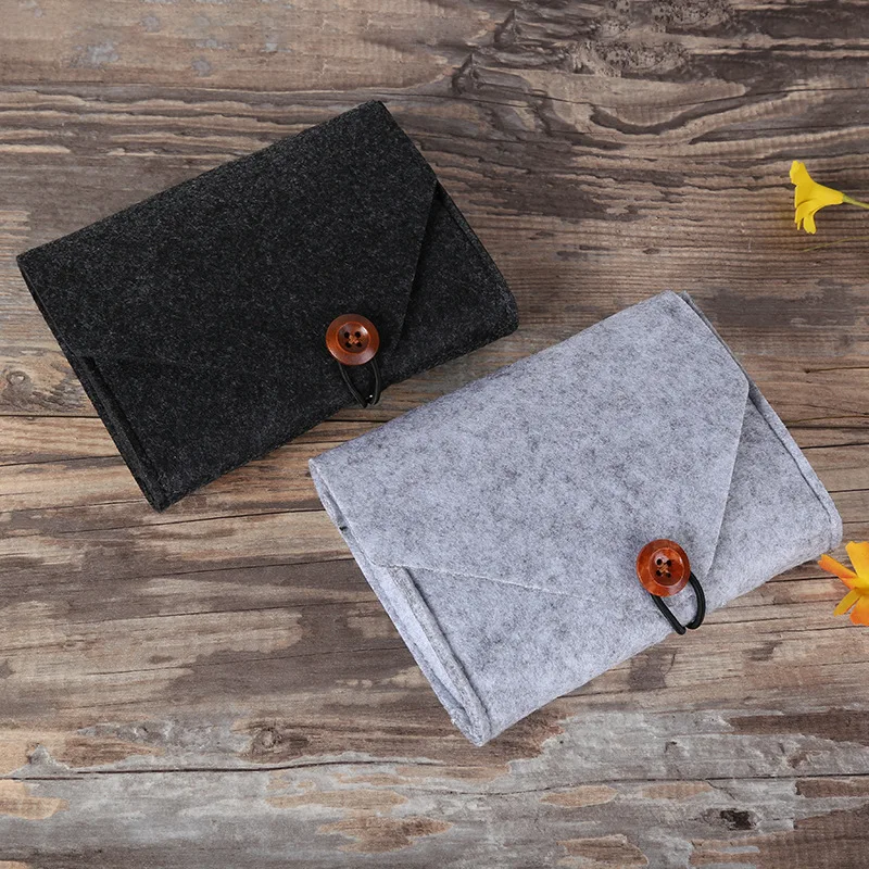 Hot Sale Custom Felt Storage Bag With Button Closure Concise Style Portable Electronics Accessories Organizer Pouch Felt Bag