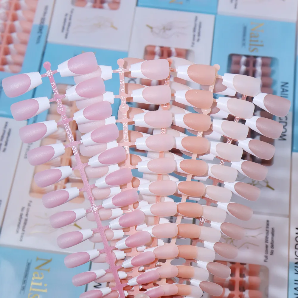 240Pcs/Box French Coffin Soft Gel Nail Tips Press on Nails Nude Coffin Ballet Almond Fake Nails for Extension