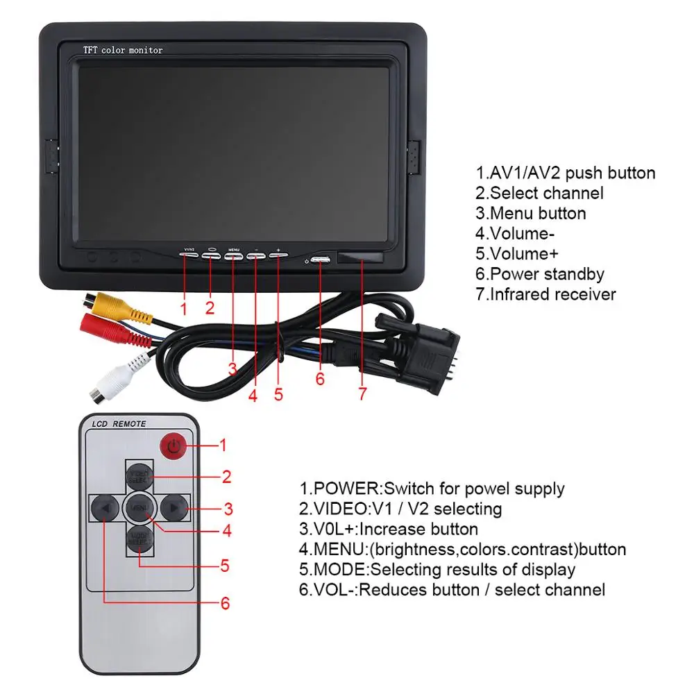  7 дюймов ультра тонкий TFT LCD HD монитор HDMI VGA Аудио Видео AV автомобиля
