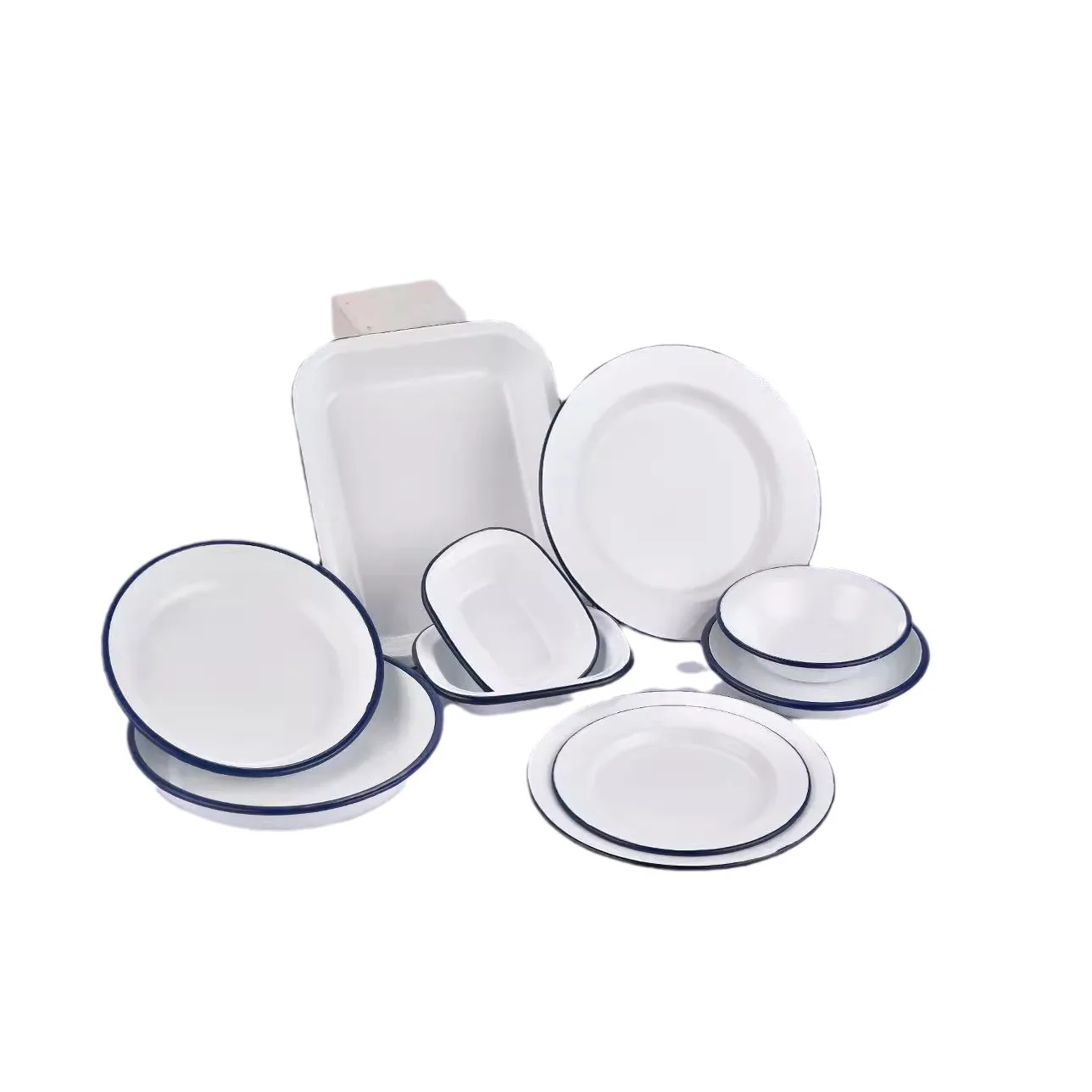 Enamel square plate disc flat plate bowl set wholesale customization