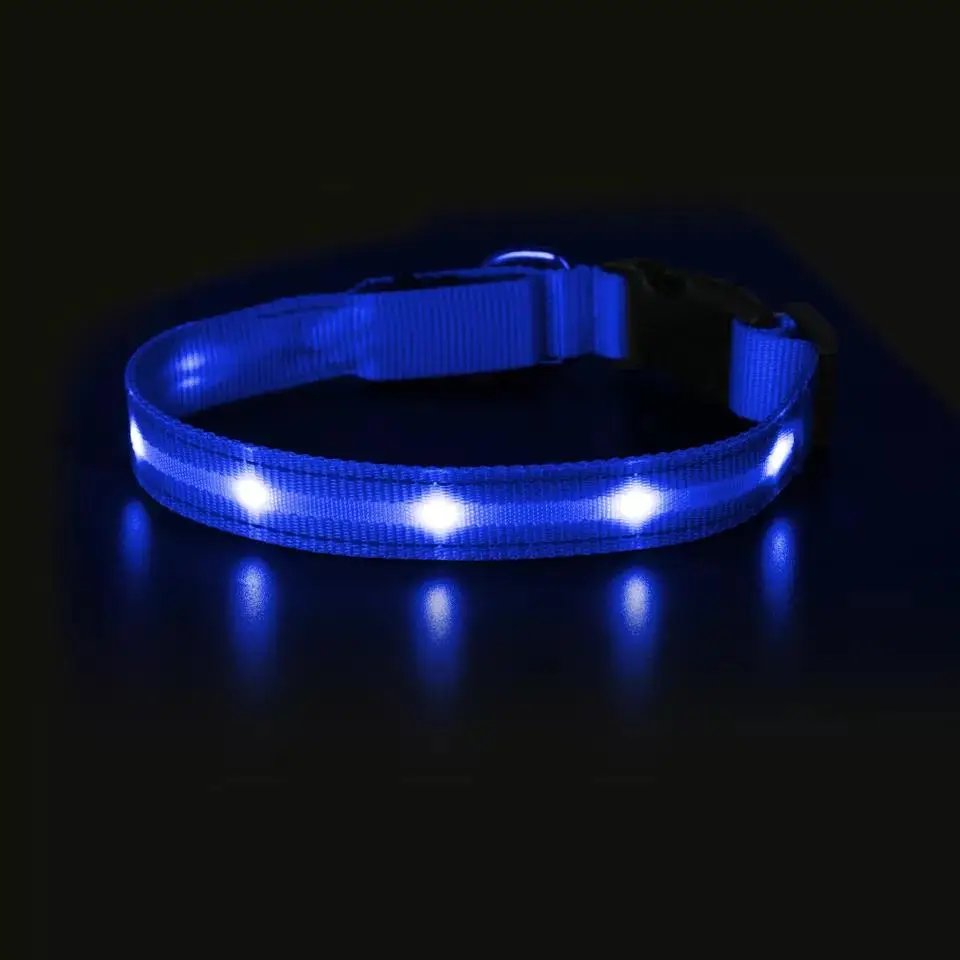 Pet Supplies custom private label  luxury Polyester reflective webbing Pet Dog Cat collars  light up flashing led dog collar