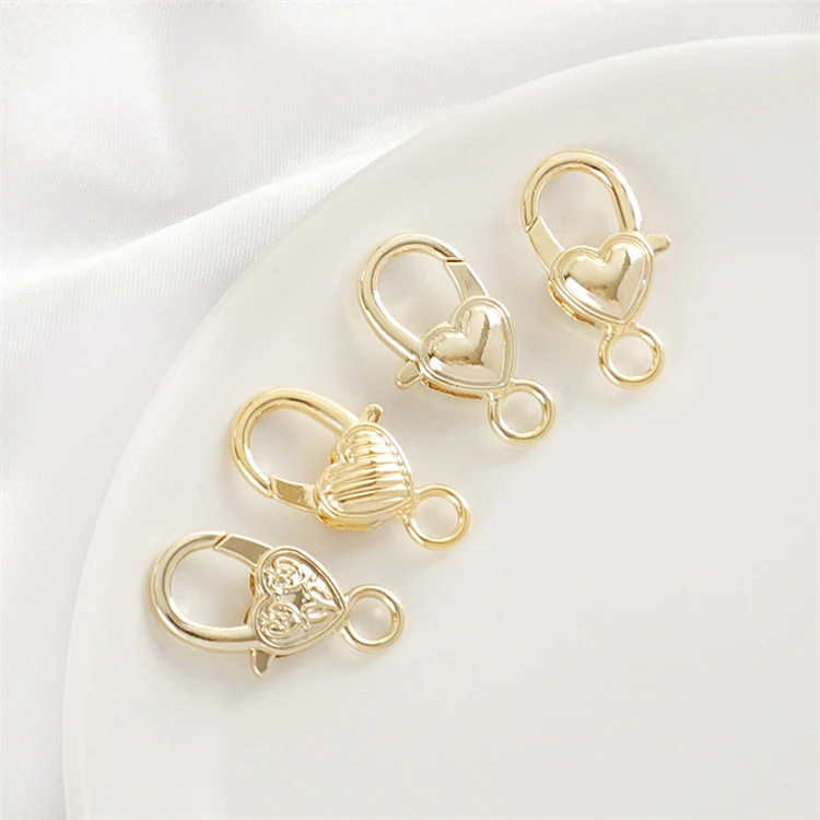Clasp 18K Gold Plate Jewelry Findings & Components Alloy Heart-shaped Pattern Lobster for Making