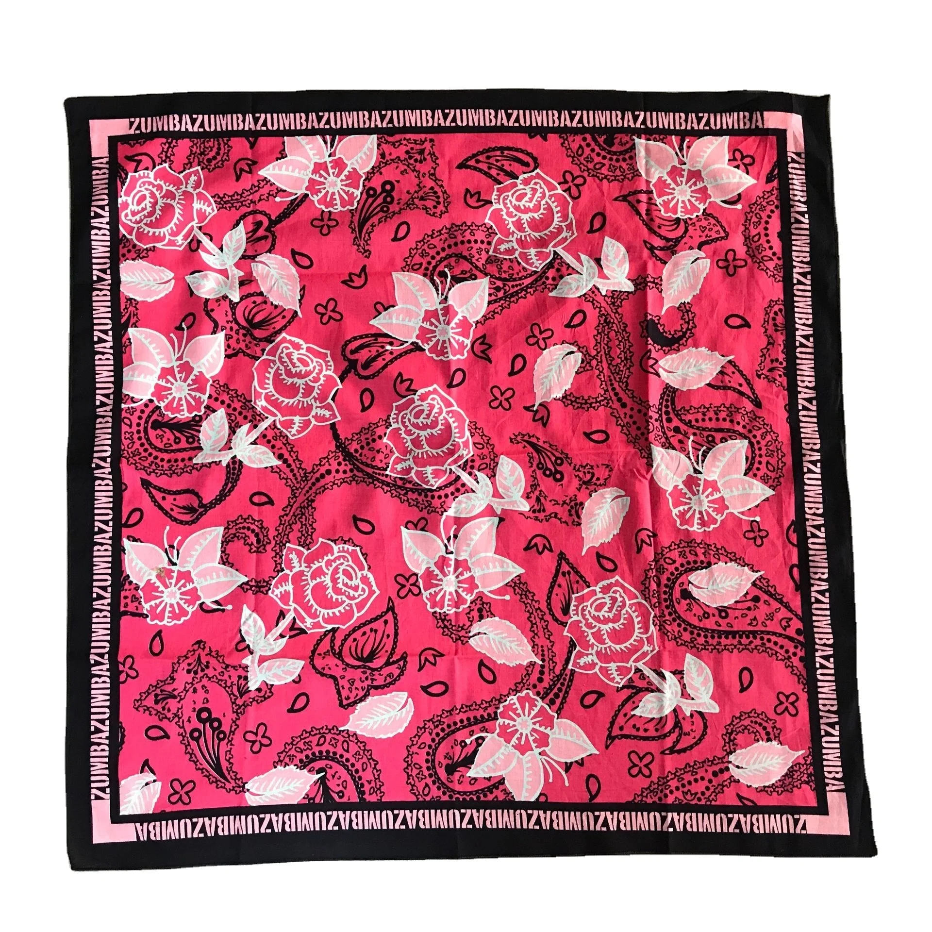 Cotton bandana with floral print, extra large square, size 28x28, 32s, quality standard, custom made