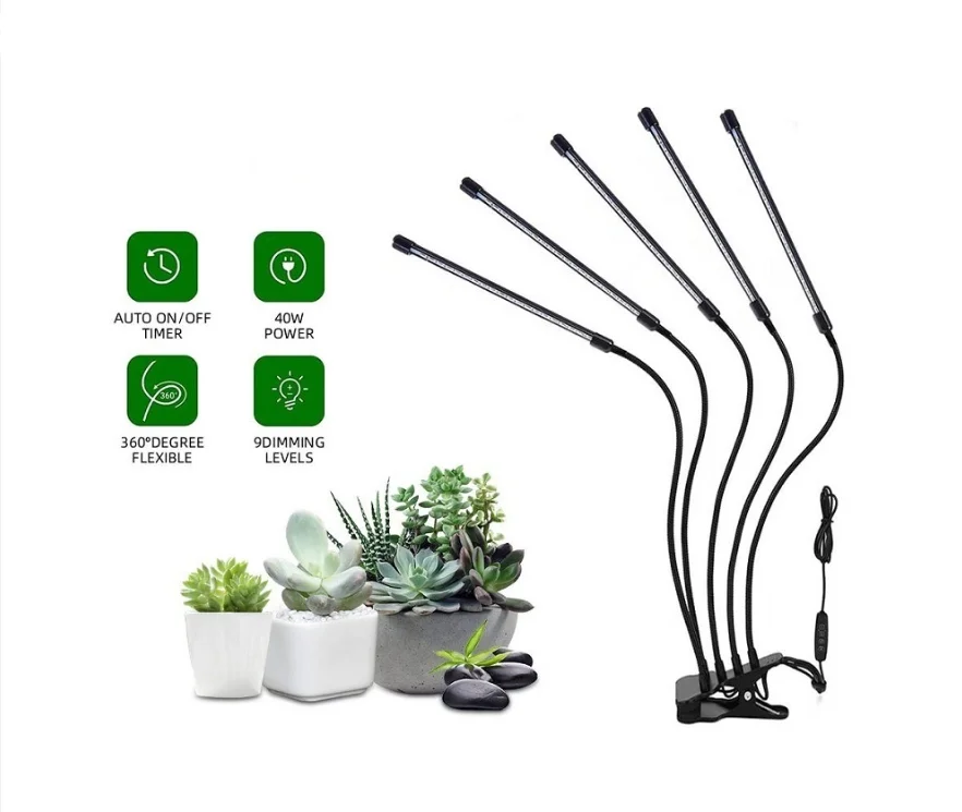 LED Grow Lights Dual Color Full Spectrum LED Grow Light With Clamp 5 Levels Dimming Auto On Off Timing