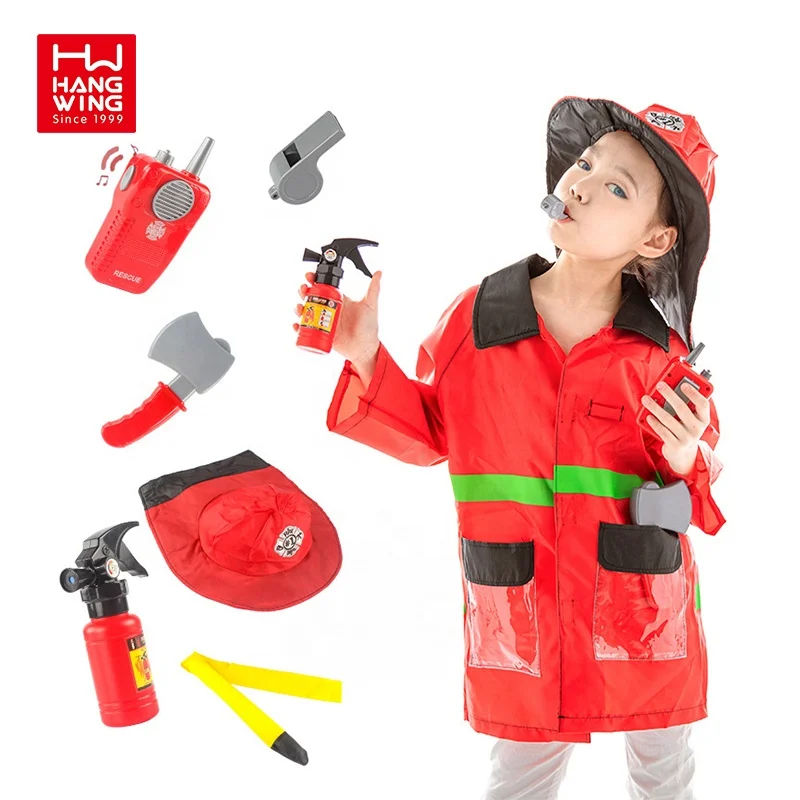 HW fire suit with hood clothing waterproof black pocket engineering tools for kids furniture make up pretend toy cosplay clothes