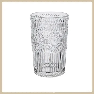 Hensin Wholesale Reusable Relief Round Water Cup Happy Shop With Handle Gift Edge Sunflower Glass Milk Cu For Tea Drinks