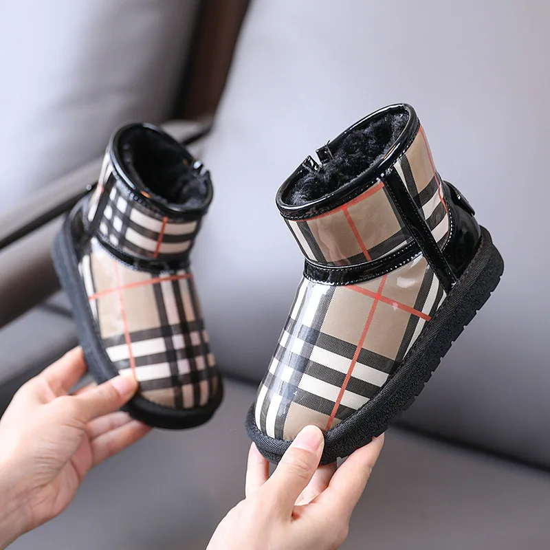 Children Snow Boots Boys Girls Winter Faux Fur Zip Ankle High Footwear Toddler Little Big Kid Warm School Brand Walking Shoes