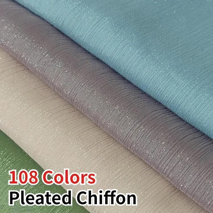 RTS 108 Colors High Quality Metallic Silk Crinkle Polyester Crepe Fabric Pleated Chiffon With Lurex