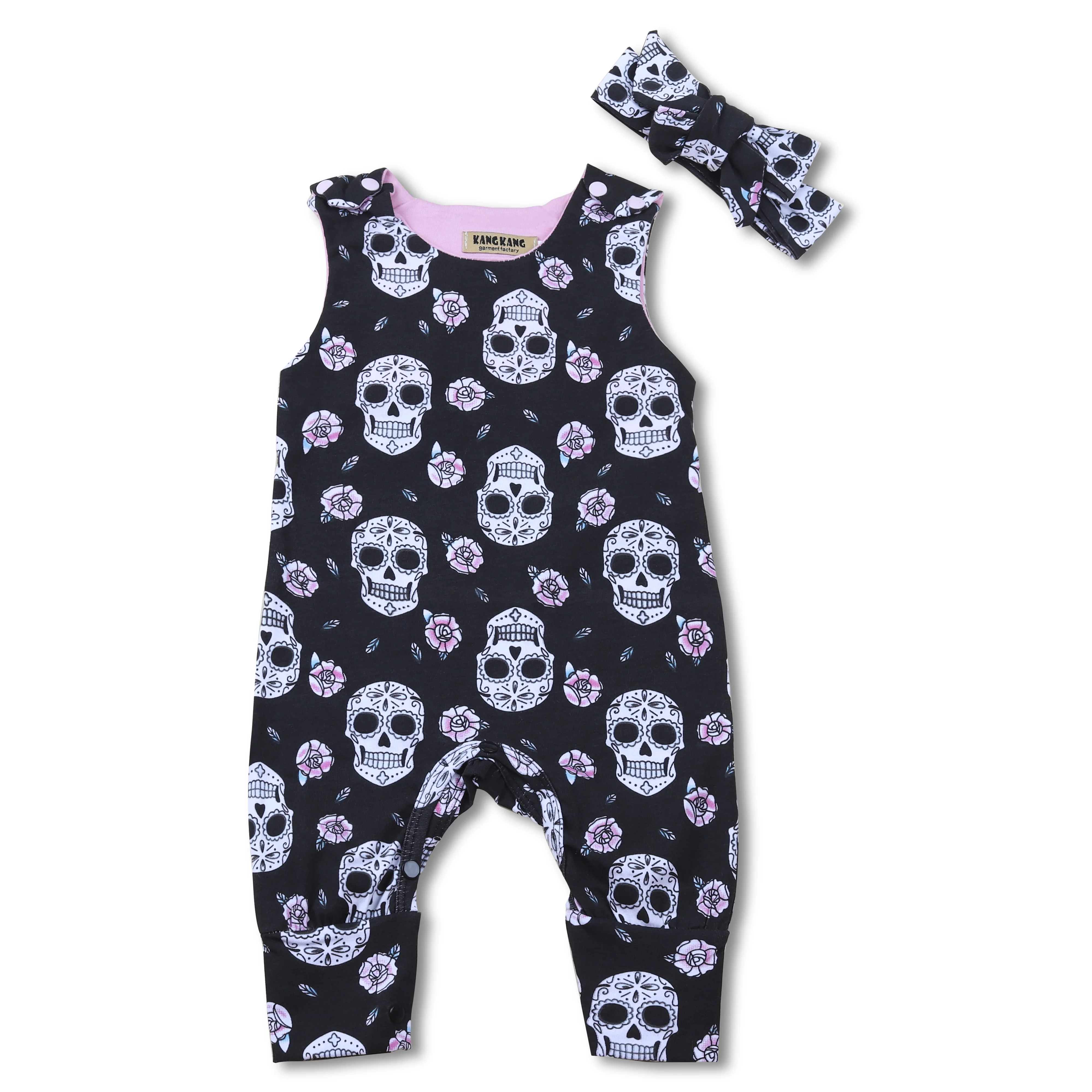 Wholesale Sleeveless Baby Girl Rompers Skull Pattern Halloween Style Baby Jumpsuit