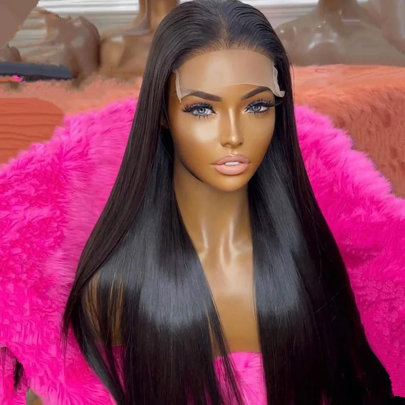 MuShang Popular Natural Straight  Hair Wigs For Girl Lace Frontal Closure 100% Brazilian Black Remy Virgin Human Hair Wigs