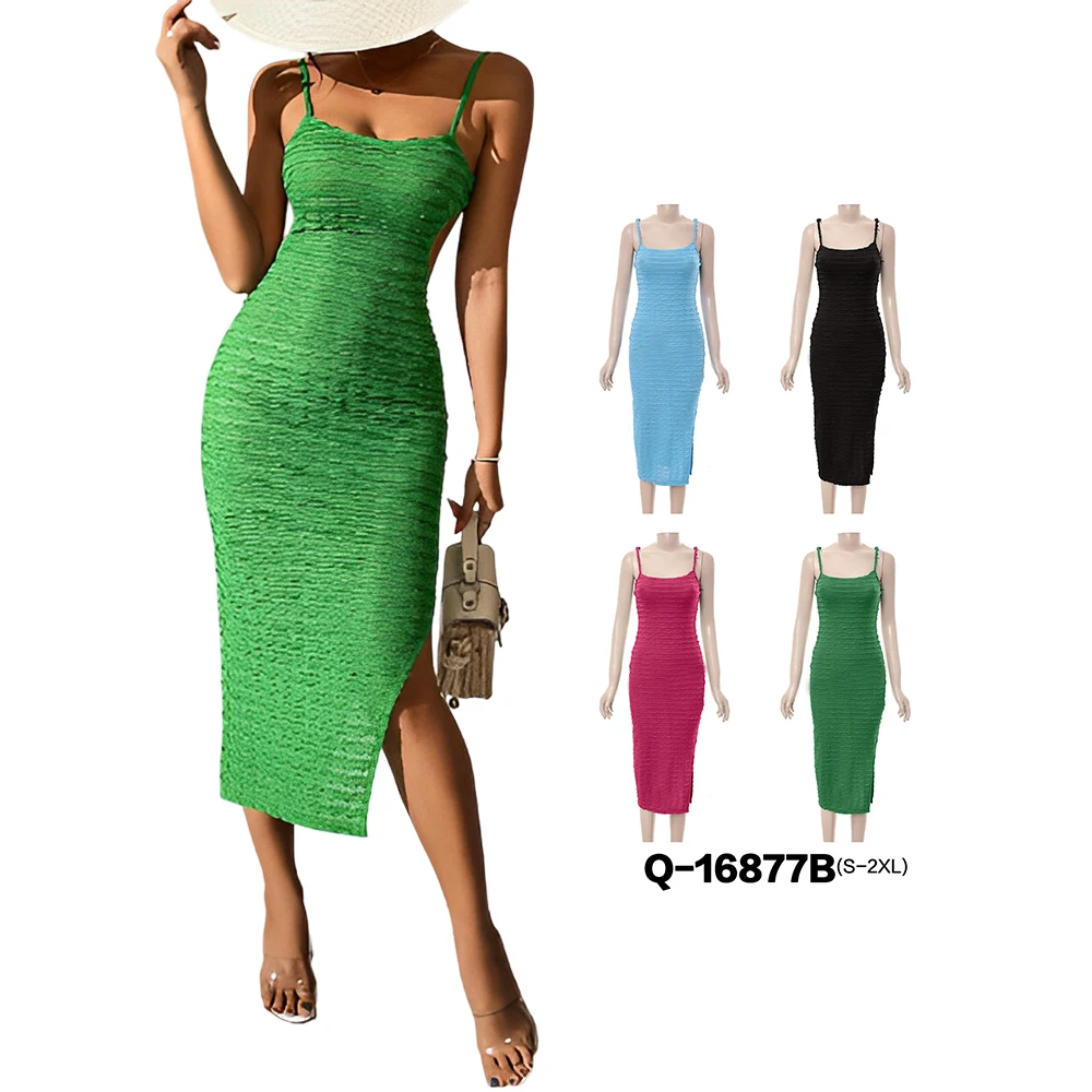 Street woman new arrive  ladies Fashion sexy wave streak fabric casual sling strappy bodycon dress women