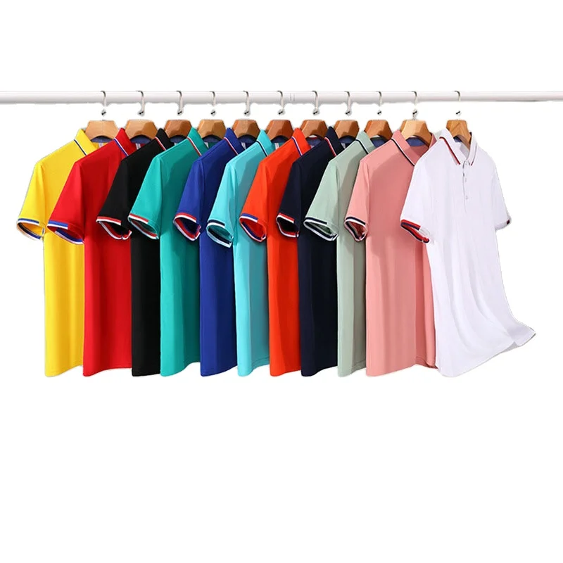 Wholesale 100% Cotton Embroidery Logo Polo Shirts Plain Golf Polo T-shirts Custom Stripe Cuff Turn-down Collar Polos