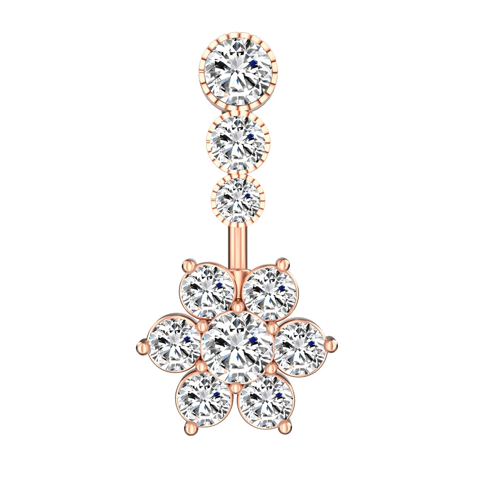 Wholesale Stainless Steel Snowflakes shape Navel Piercing Double Gem Belly Button Ring Body Jewelry