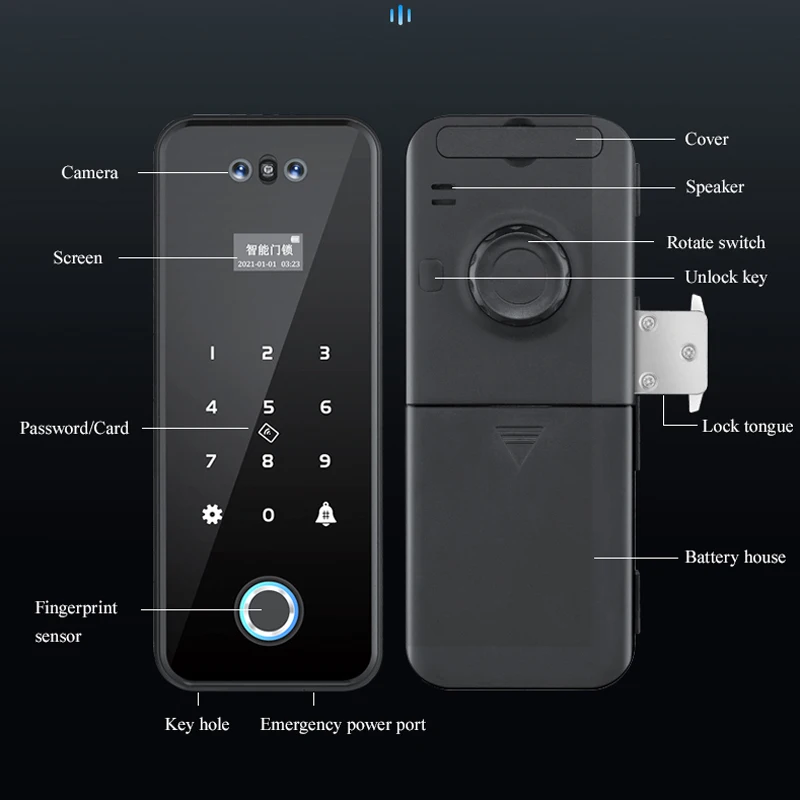 3D AI Face Recognition Smart Door Lock Fingerprint RFID Card Password Glass Door Lock WIFI Tuya APP Smart Management With Key