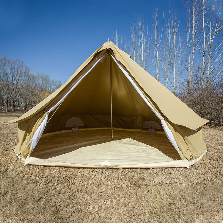 custom fireproof beige color polycotton tripod steel frame teepee yurt safari bell tent for sale