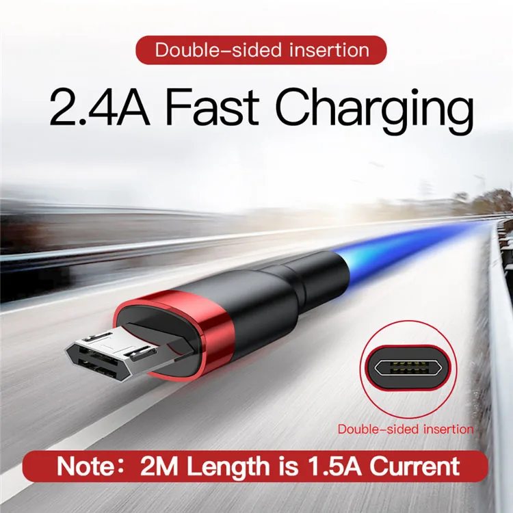  Поддержка baseus tech 2.4A Быстрый двухсторонний Плетеный Micro Usb зарядный кабель для