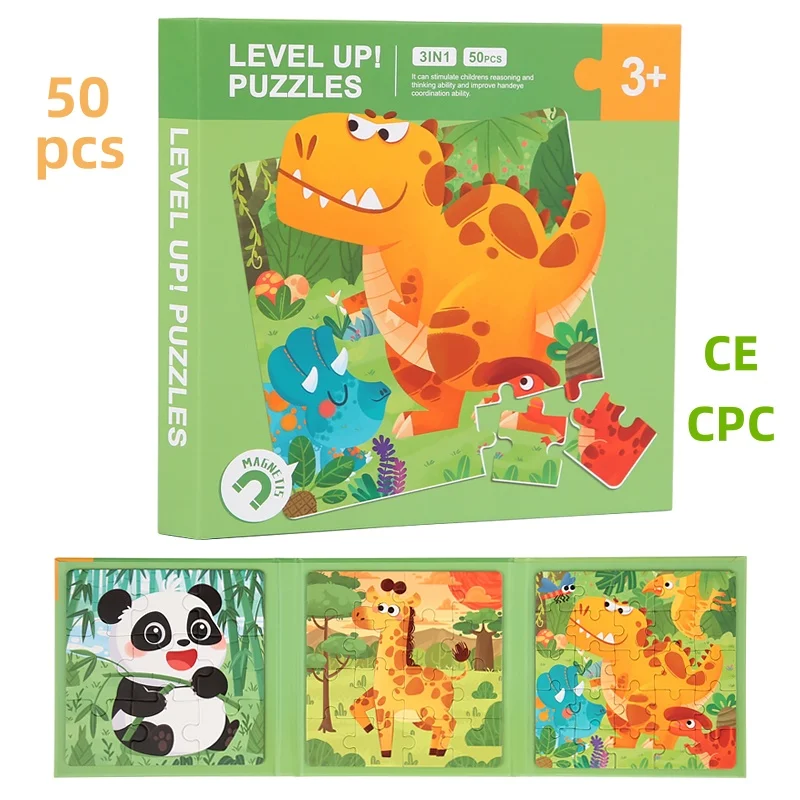 3 IN 1 Kids Funny 3D Paper Puzzle Early Educational Toys  Cardboard Baby Intelligence Magnetic Wooden Puzzle Book For Children