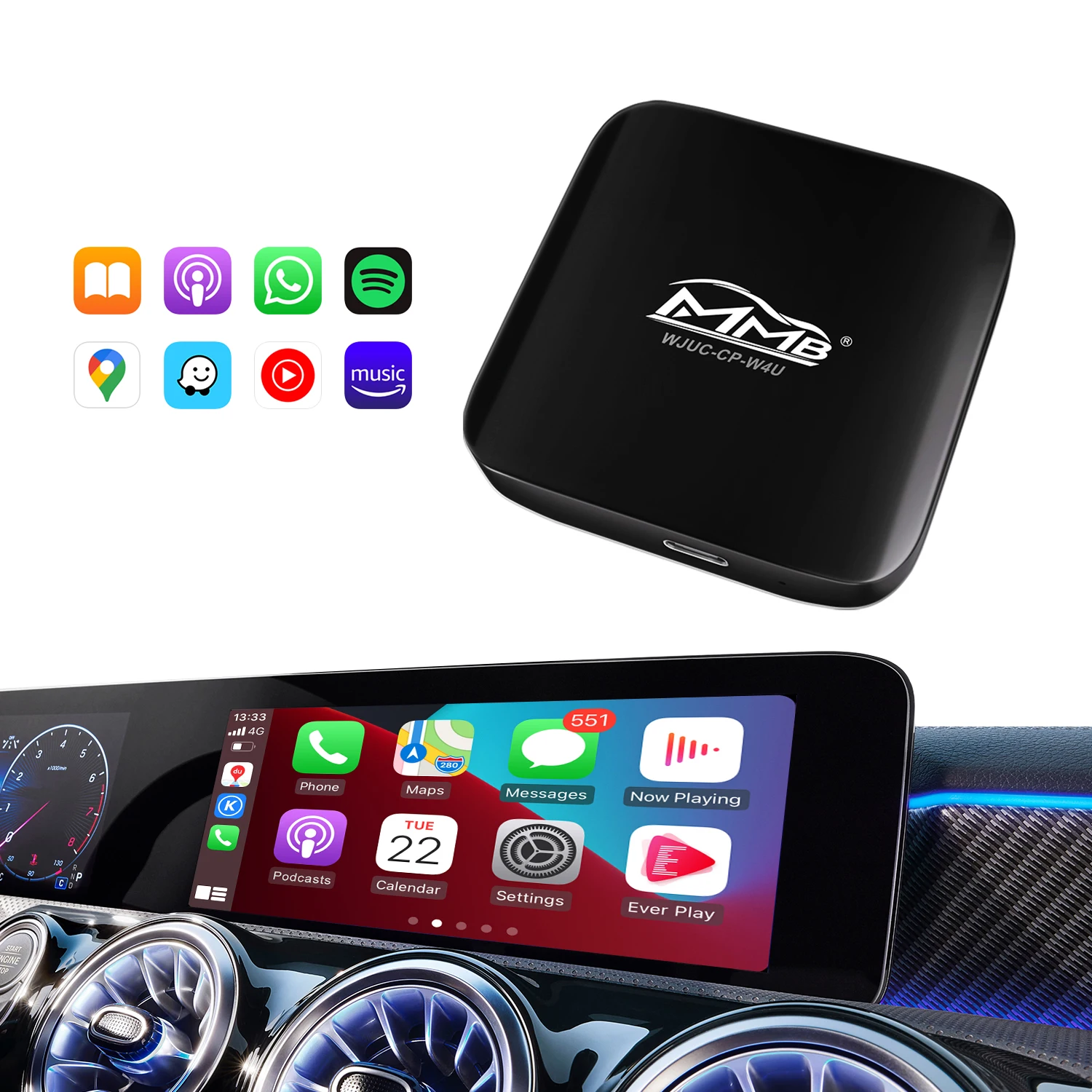 MMB AI Box Type C беспроводной Автомобильный ключ для Apple Iphone Porodo Универсальный Carplay Joyeauto