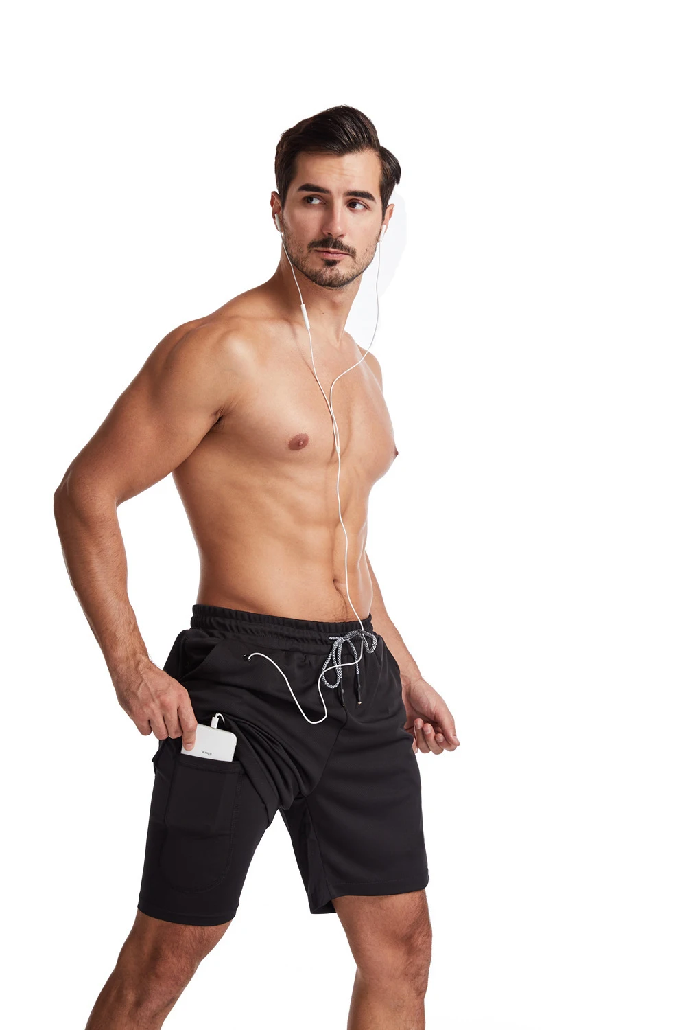 Wholesale summer outdoor fitness two layer mens biker shorts high quality quick dry bodybuilding mid waist workout sweat shorts