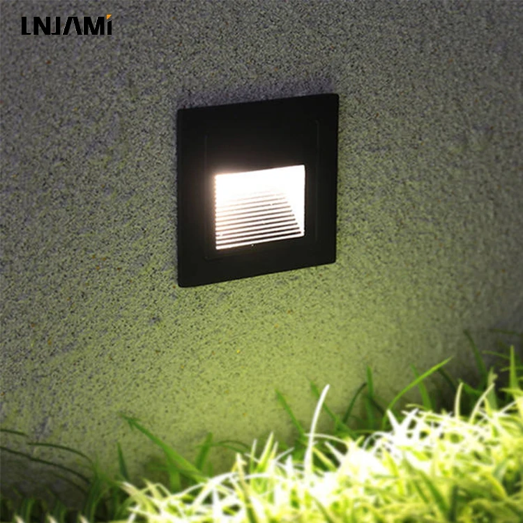 LNJAMI Motion Sensor Recessed Square 3W Indoor LED Wall Stair Step Light For Wall Corner Stairs