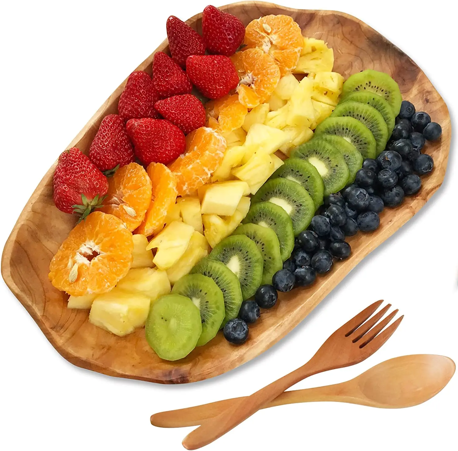 Hand-Carved Wooden Dish, Solid Wood Party Platter and Appetizer Display Serving Tray for Fruit Natural Root Catchall Storage