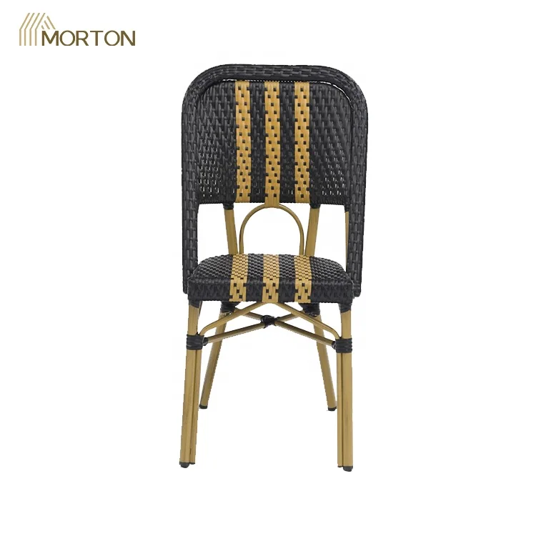 Factory Supply Commercial Plastic Rattan Bamboo Look Outdoor Aluminum Bistro Black Garden Chair