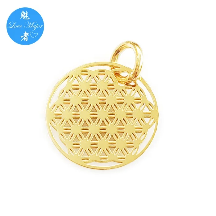 Mandala Design Gold Plated Stainless Steel Jewelry Round Hollow Medallion Charm of Fashion   Pendant