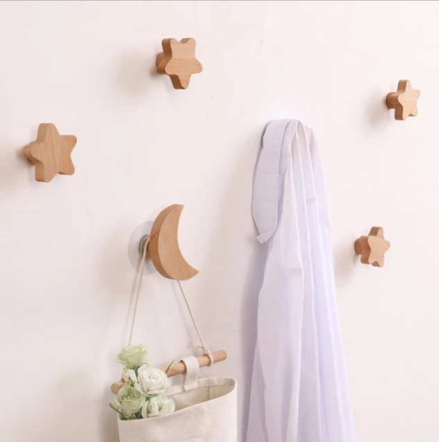 Fun Animal Creative Wooden Traceless Adhesive Hook  Hat  Door Back Hook Beech Wood Clothes Hook