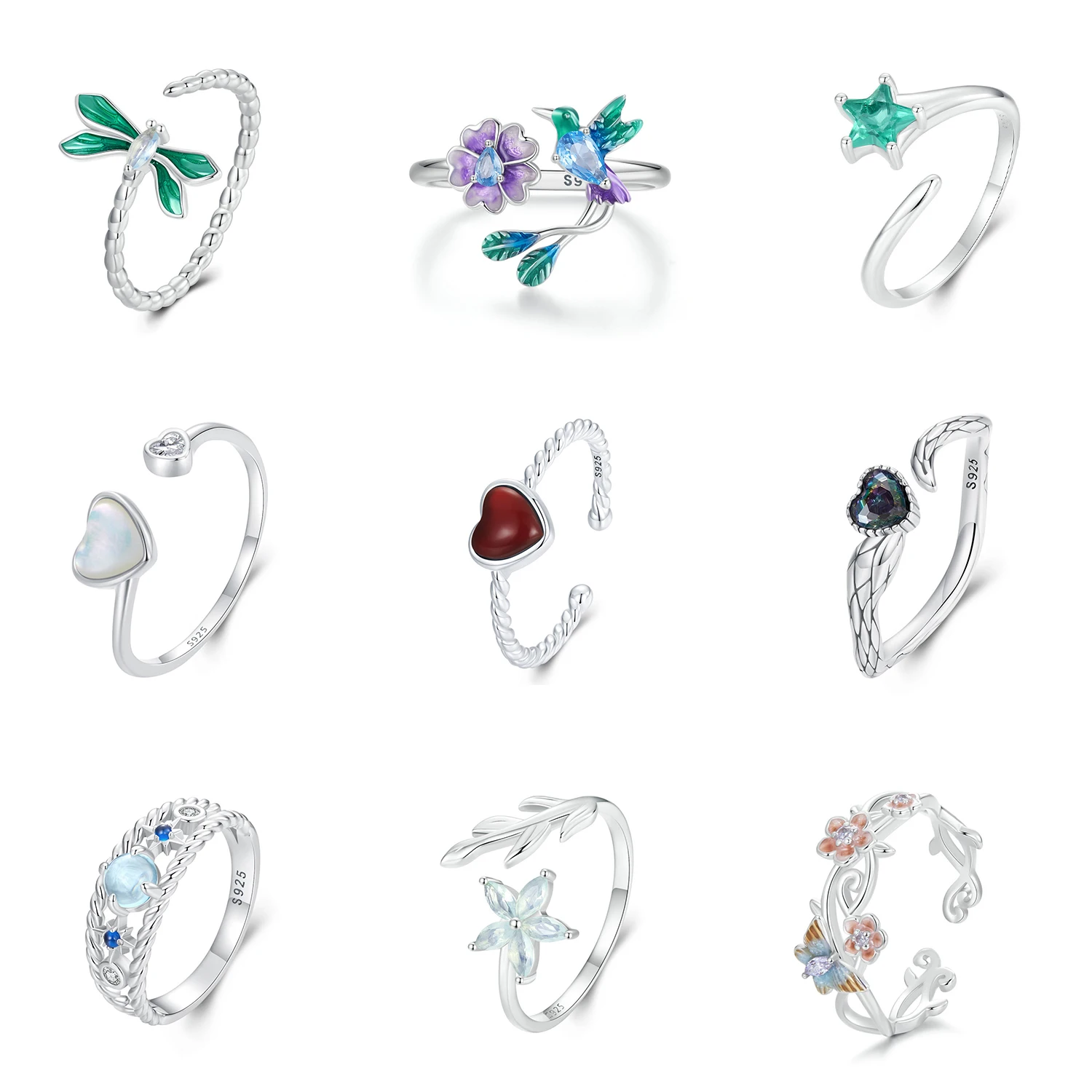 2024 Fine Jewelry  Animal Design Blue Opal Stone Ring 925 Sterling Silver Ring Opal Heart Shape Ring Jewelry for Women