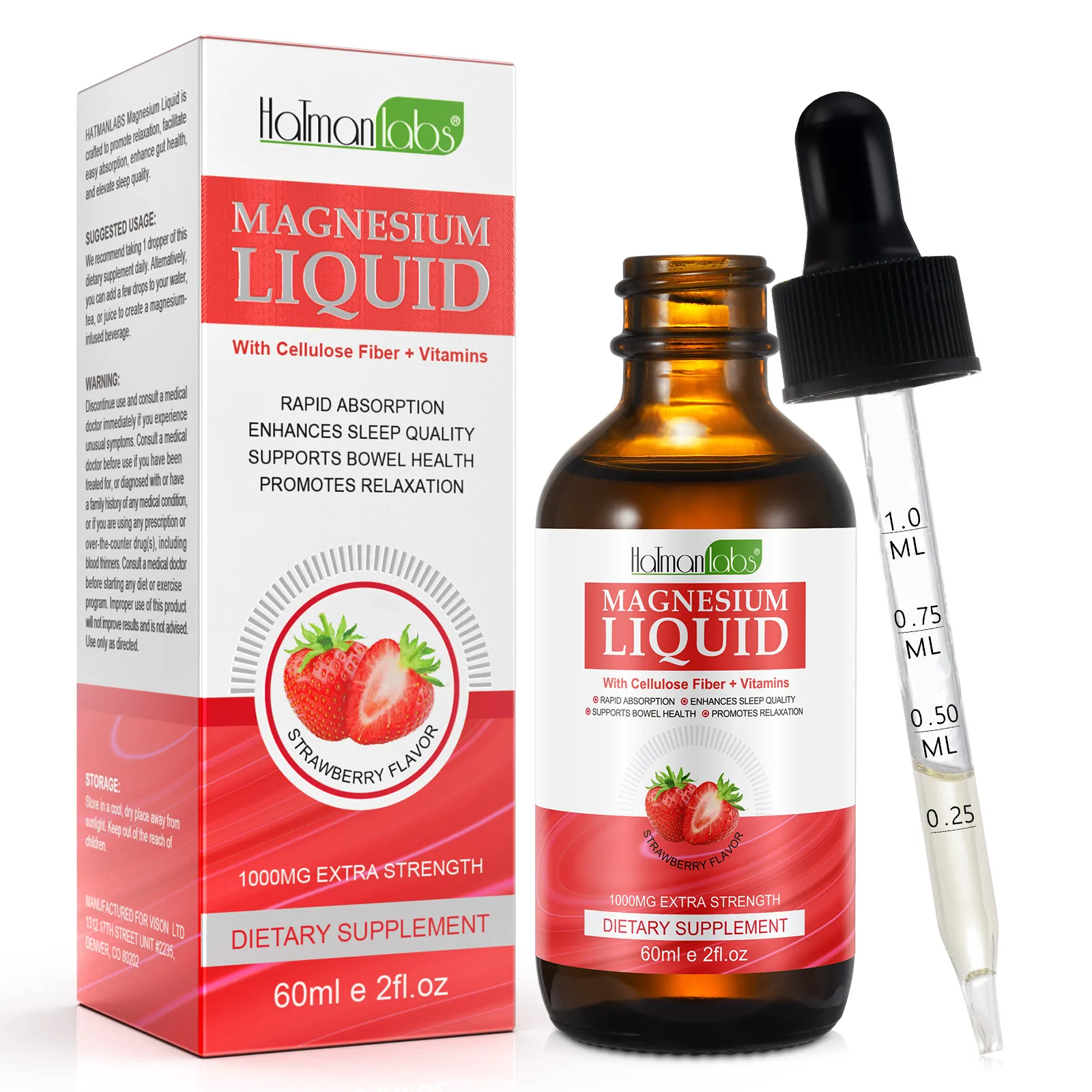 Hatmanlabs enhances sleep quality supports bowel health 60ml magnesium liquid drops magnesium glycinate supplement